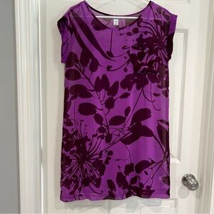 Old Navy Sheer Purple Floral Cap Short Sleeve Scoop Neck Dress Women Sz S Lined